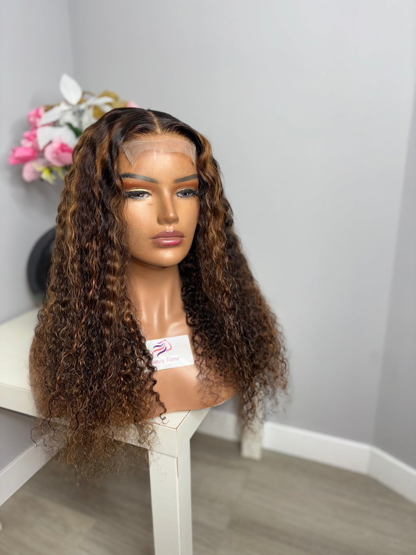 22" Deep Curly Glueless Highlighted Wig