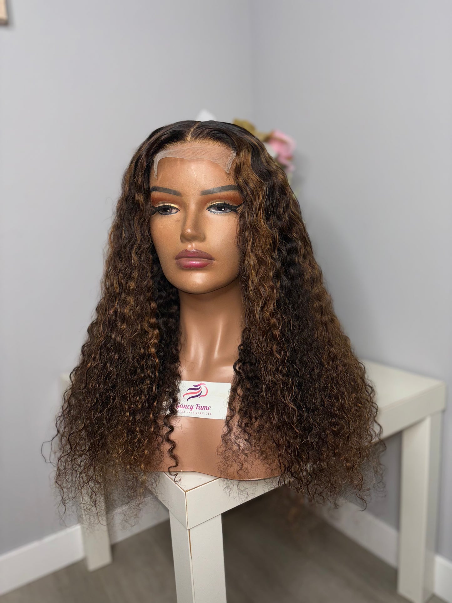 22" Deep Curly Glueless Highlighted Wig