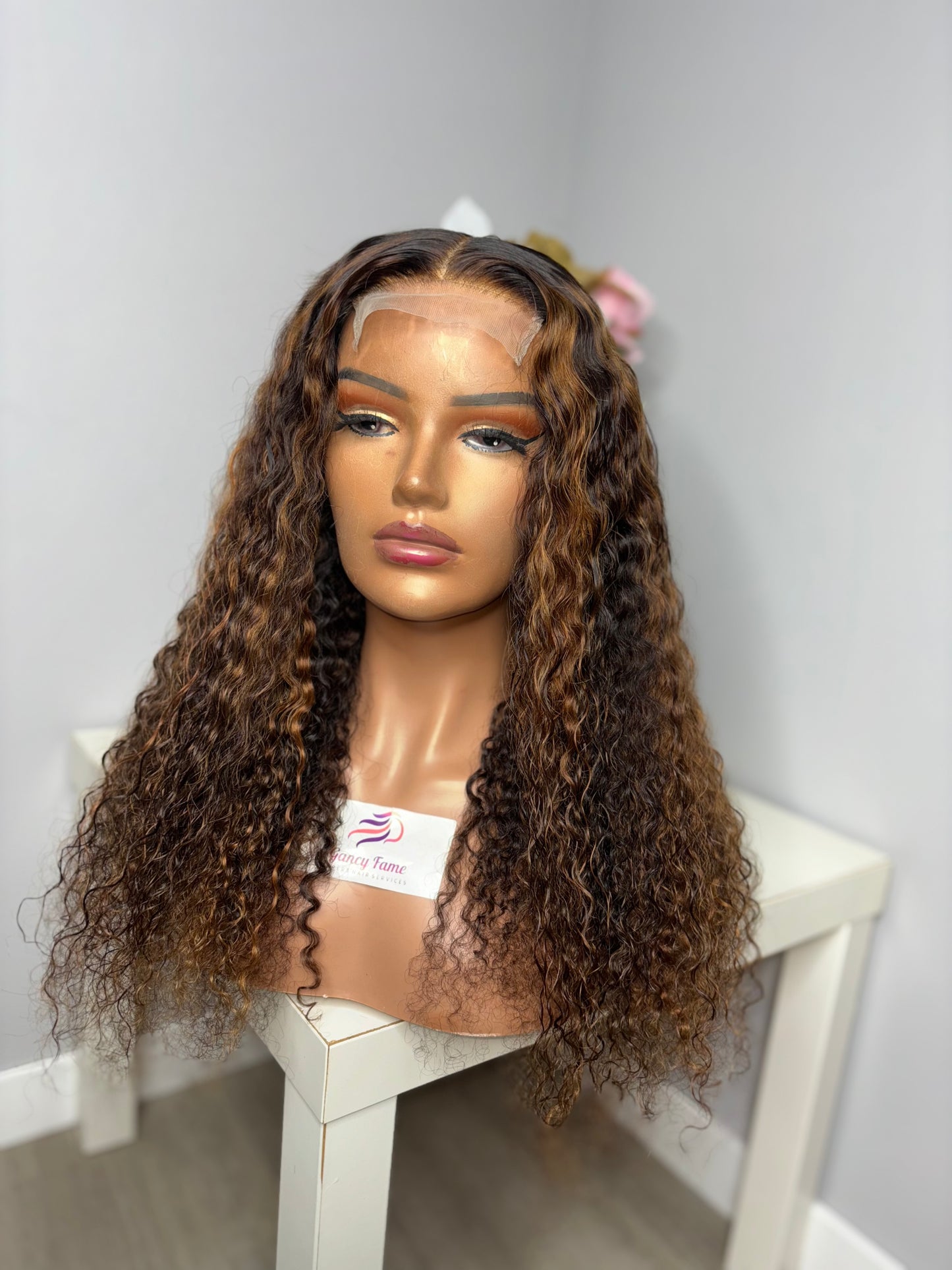 22" Deep Curly Glueless Highlighted Wig