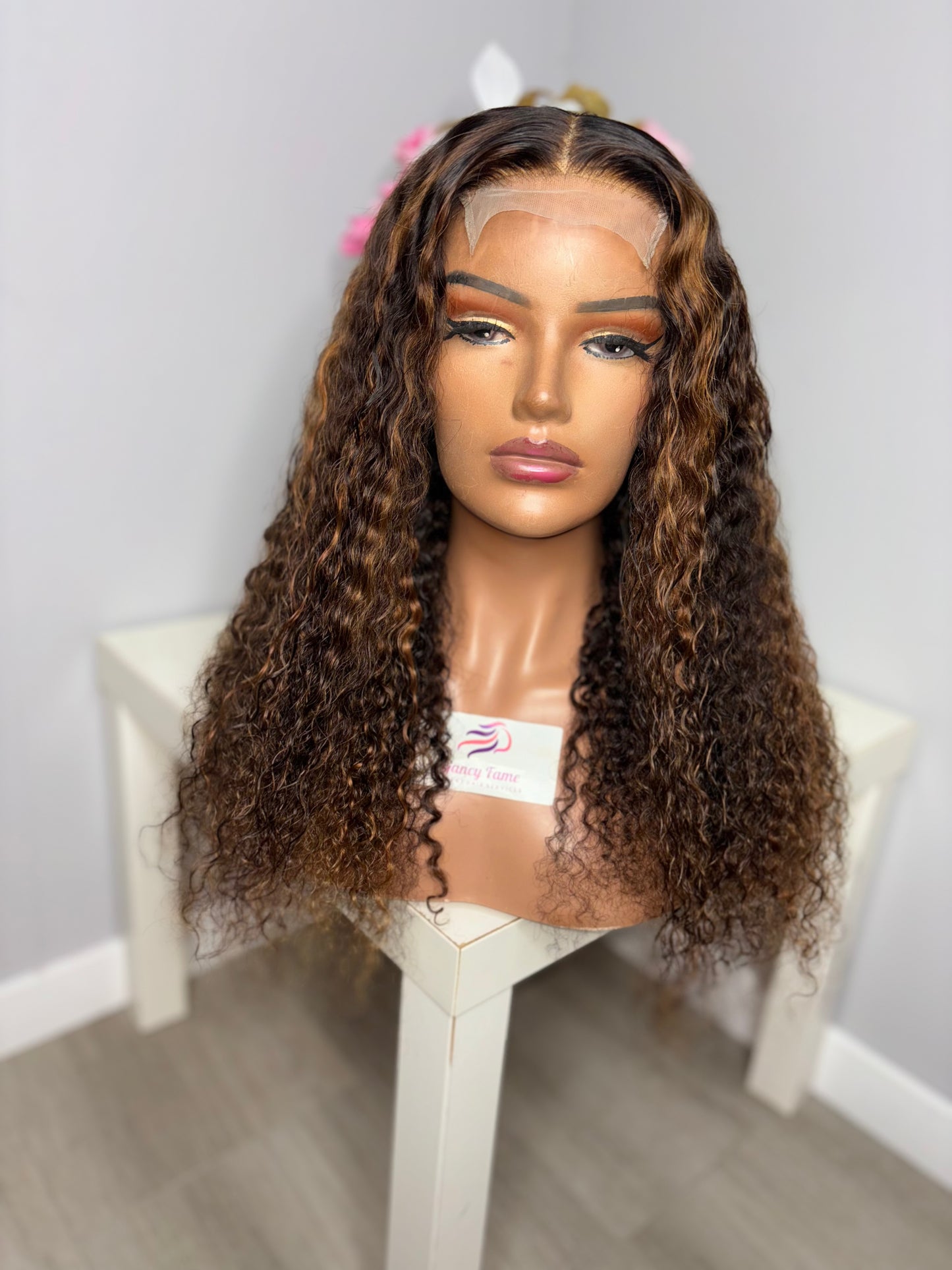 22" Deep Curly Glueless Highlighted Wig